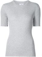 Frame Denim Ribbed Short Sleeve Knit Top, Women's, Size: Xs, Grey, Cotton