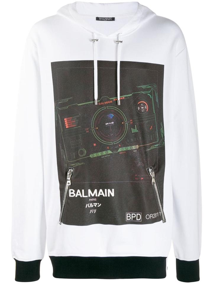 Balmain Camera Print Hoodie - White