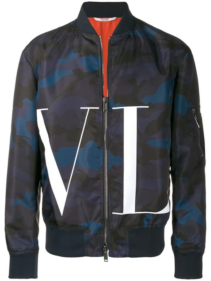 Valentino Vltn Camouflage Print Bomber Jacket - Blue