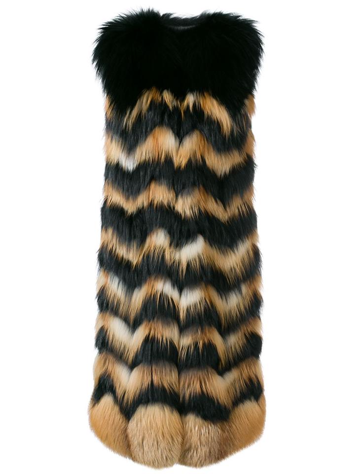 Liska Liska 178 Schwarz/rot Fox Fur/silk - Black