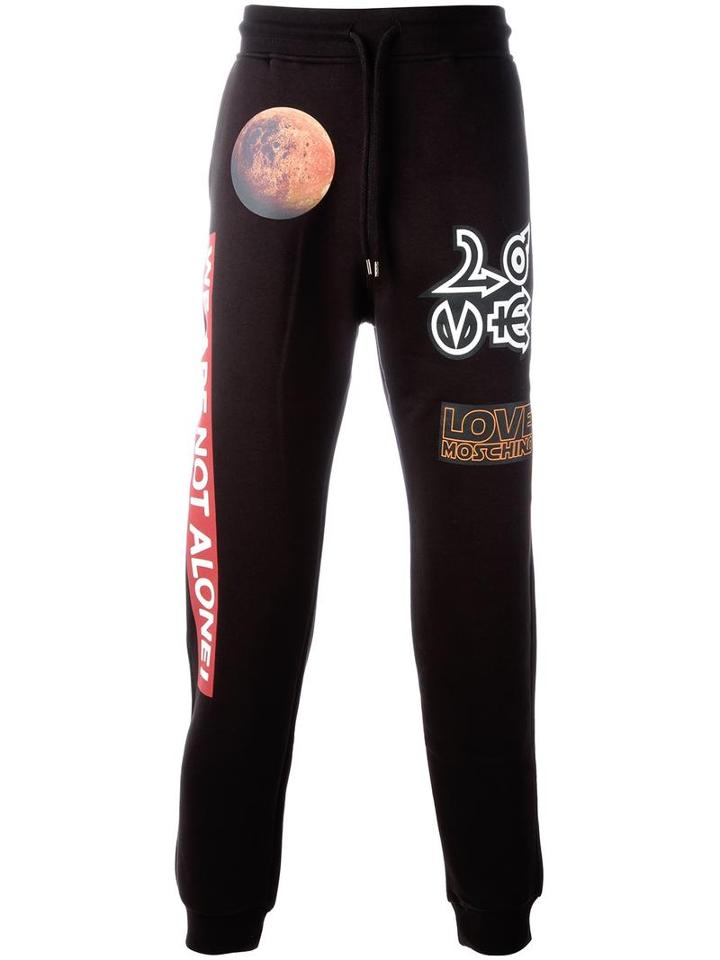 Love Moschino Multiple Prints Sweatpants, Men's, Size: Large, Black, Cotton/polyester