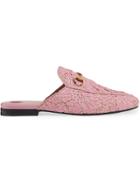Gucci Pale Pink Lace Princetown Mules - Pink & Purple