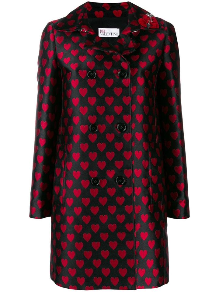 Red Valentino Jacquard Heart Patterned Coat - Black