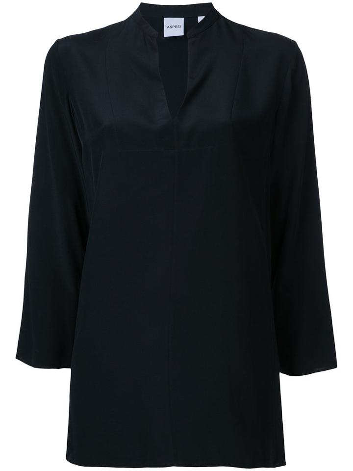 Aspesi - V-neck Blouse - Women - Silk - 44, Black, Silk