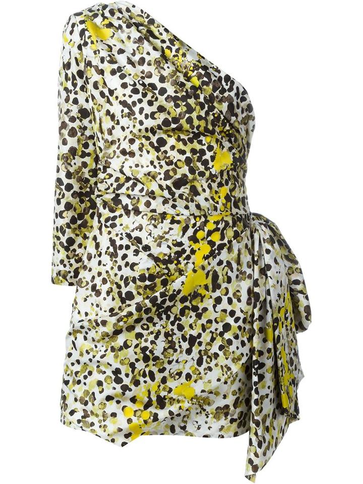 Roberto Cavalli Draped One Shoulder Printed Dress