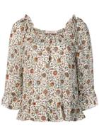 Tory Burch Printed Ruffle Blouse - White