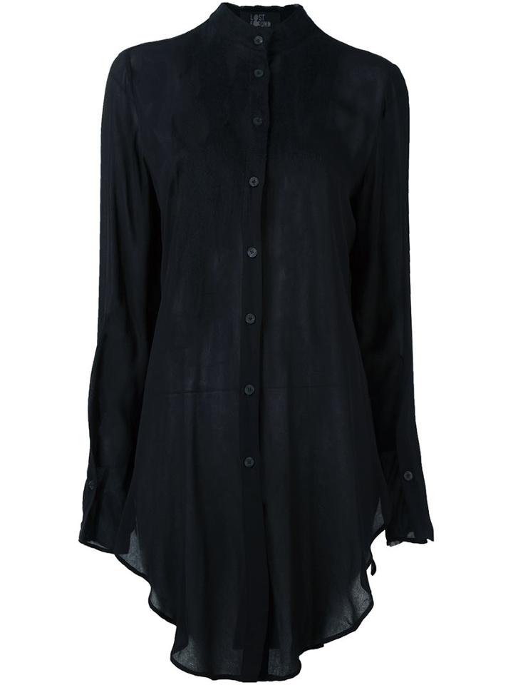 Lost & Found Ria Dunn Mandarin Collar Shirt, Women's, Size: Medium, Black, Silk