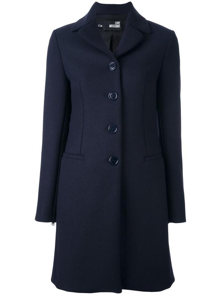 Love Moschino Single Breasted Coat, Women's, Size: 40, Blue, Polyamide/viscose/wool