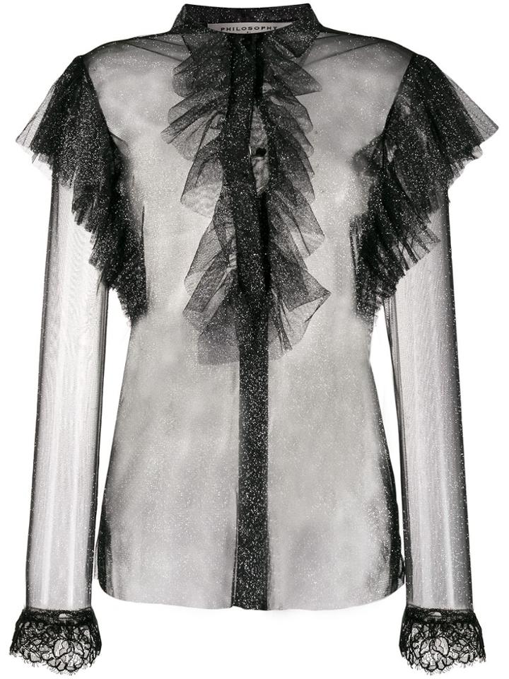 Philosophy Di Lorenzo Serafini Ruffled Sheer Organza Shirt - Black