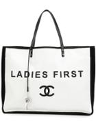 Chanel Vintage 'ladies First' Canvas Shopper Tote - White