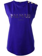 Balmain Logo Sleeveless T-shirt, Women's, Size: 36, Pink/purple, Cotton