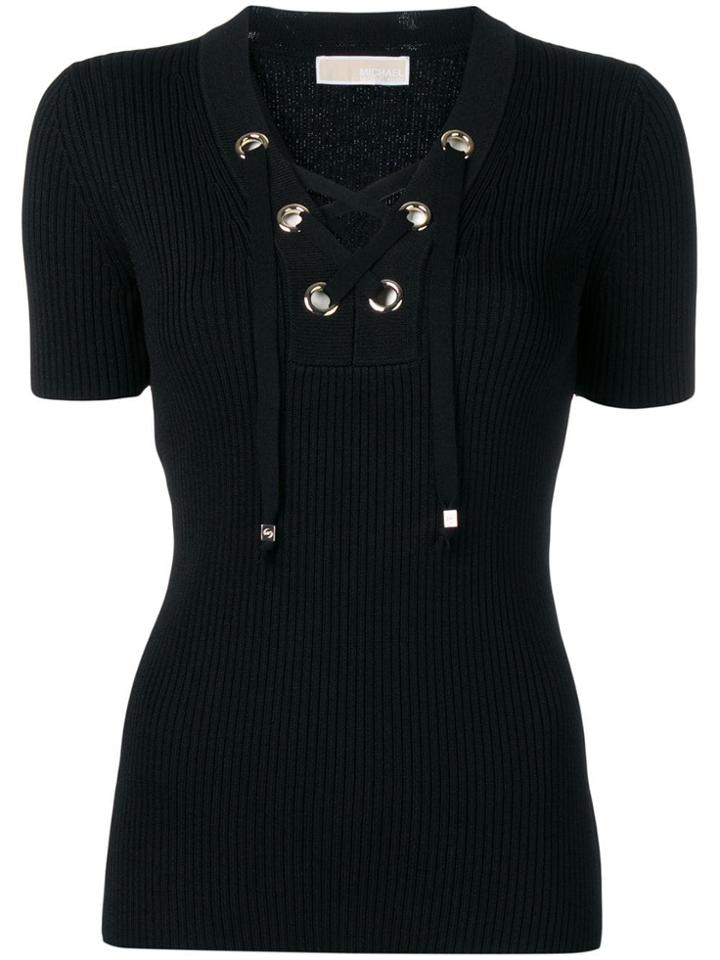 Michael Michael Kors Ribbed Lace Up Top - Black