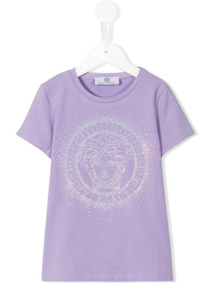 Young Versace Studded Logo T-shirt, Girl's, Size: 7 Yrs, Pink/purple