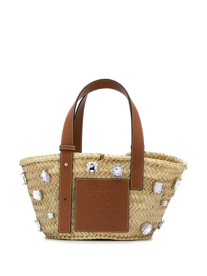 Loewe Raffia Crystal Embellished Tote - Neutrals