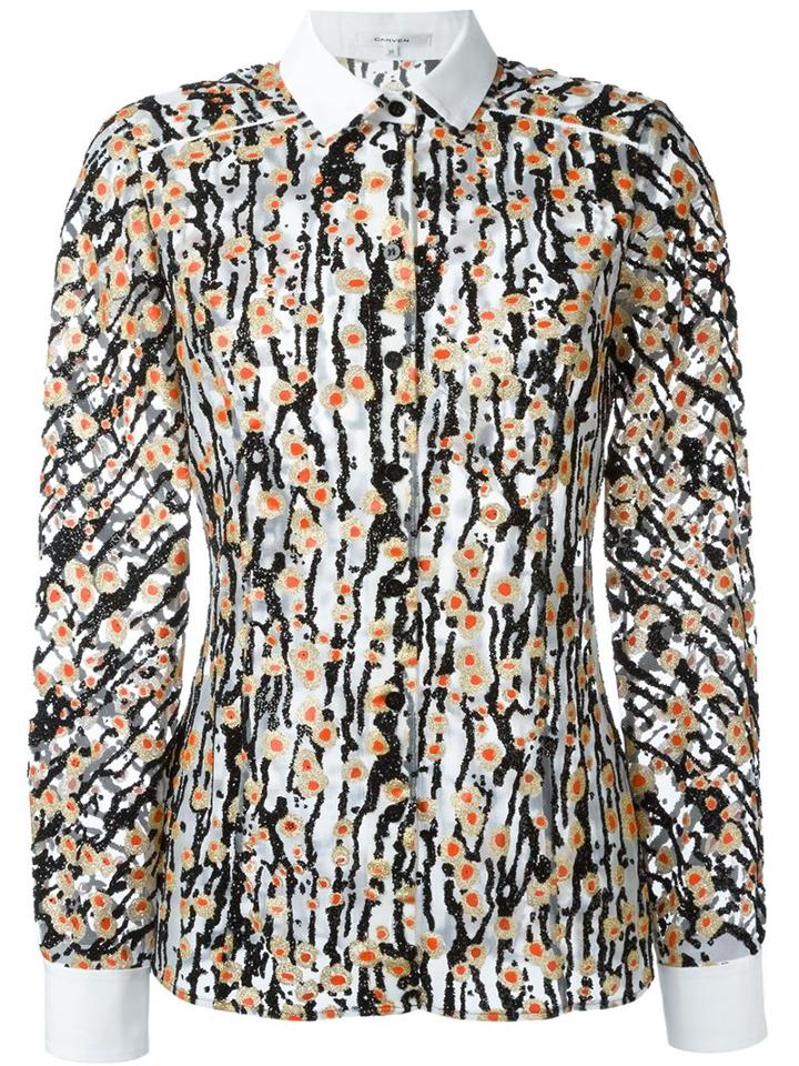 Carven Contrast Collar And Cuffs Printed Shirt