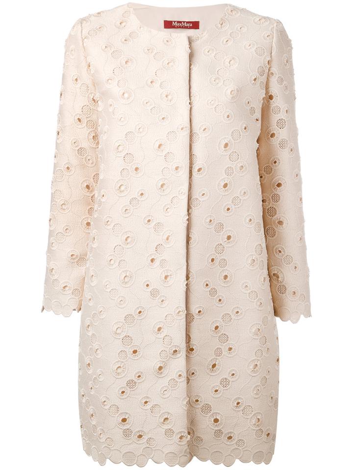 Max Mara Studio - Lace Detail Coat - Women - Cotton/polyester - 44, Pink/purple, Cotton/polyester