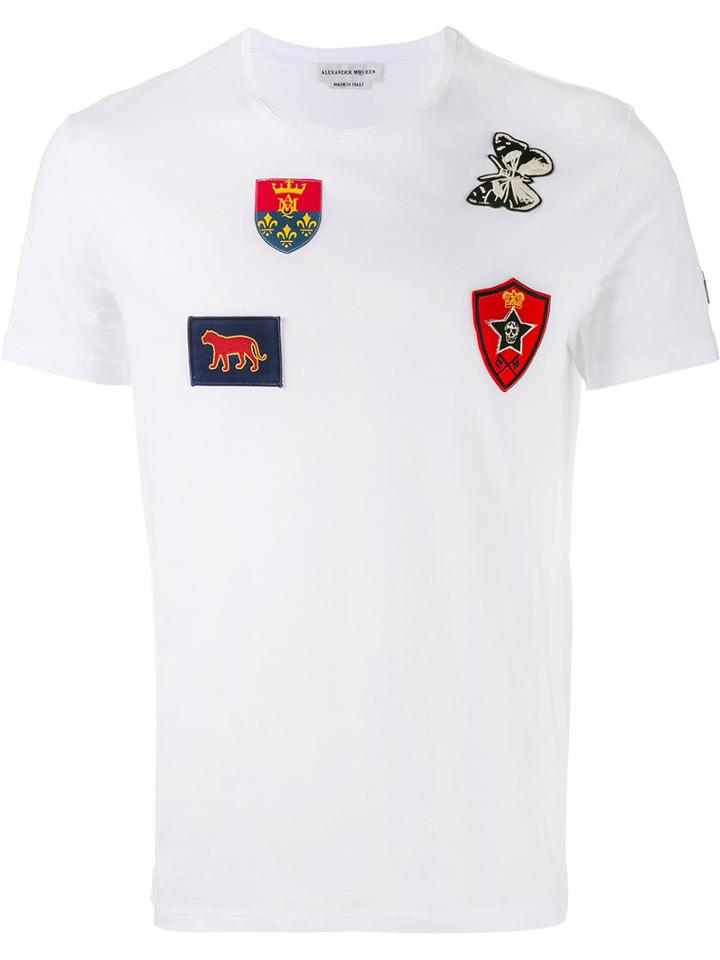 Alexander Mcqueen Badge Embroidered T-shirt, Men's, Size: Large, White, Cotton/polyester/viscose