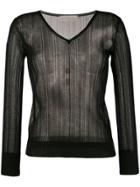L'autre Chose Lightweight Crochet V-neck Sweater - Black