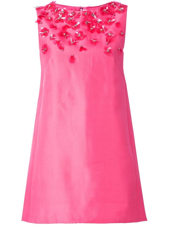 Monique Lhuillier Floral Applique Two Tone Shift Dress