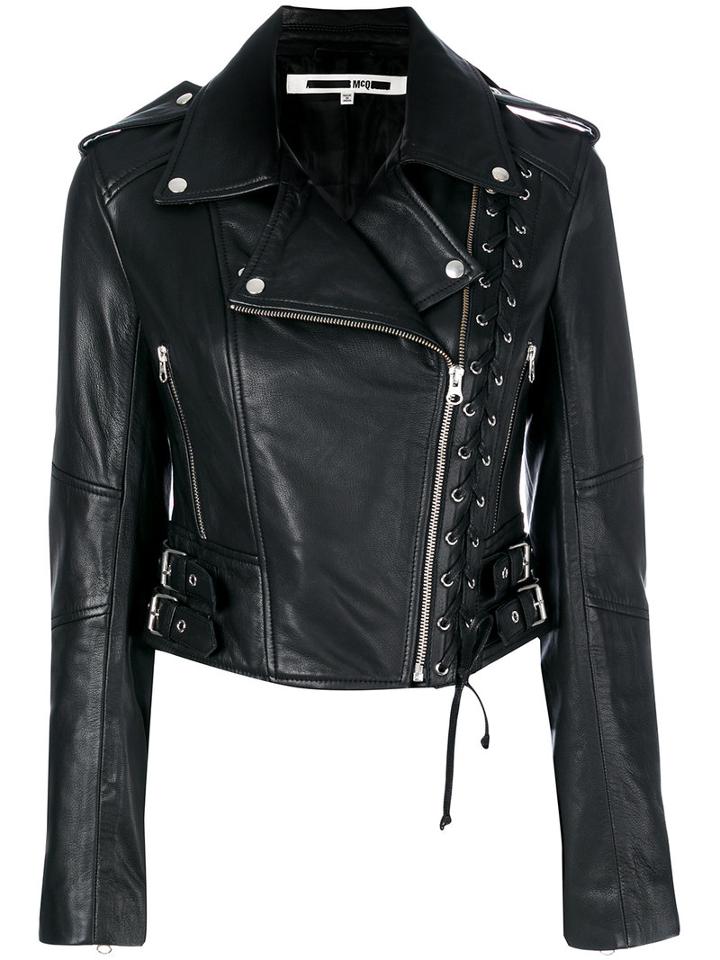 Mcq Alexander Mcqueen - Eyelet Biker Jacket - Women - Goat Skin/polyester - 40, Black, Goat Skin/polyester