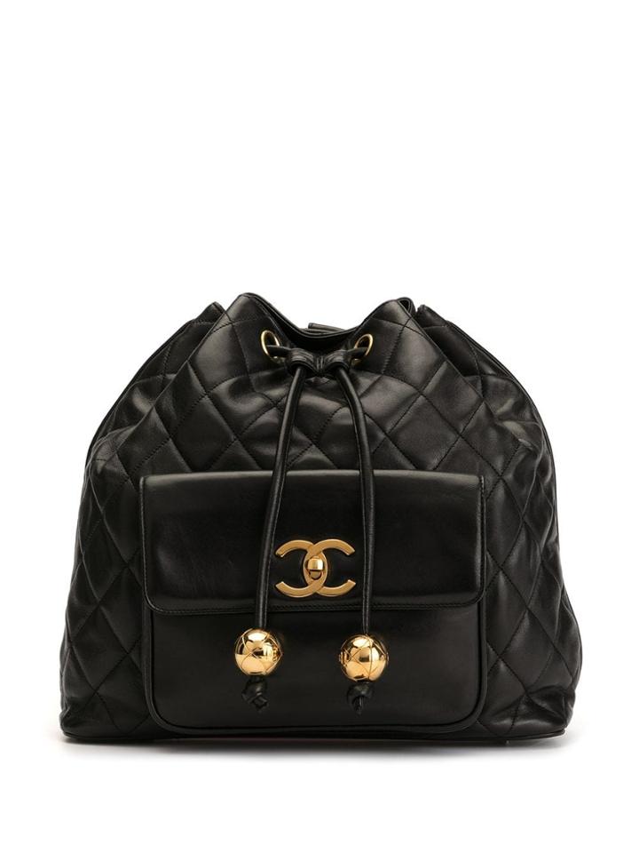 Chanel Pre-owned Cc Logos Chain Drawstring Backpack - Black