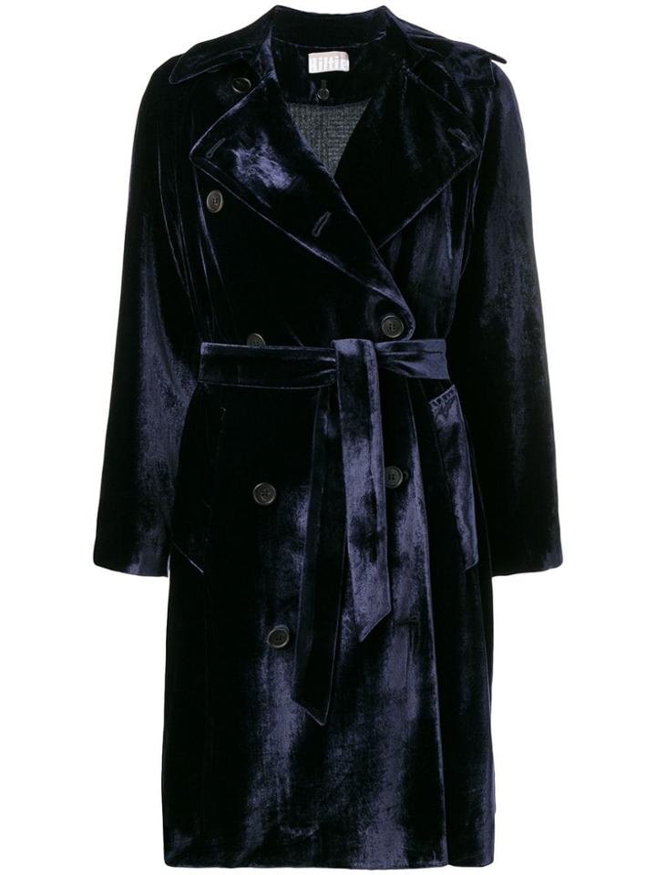 Kiltie Velvet Trench Coat - Purple