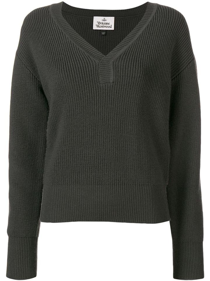 Vivienne Westwood Ribbed V-neck Sweater - Grey