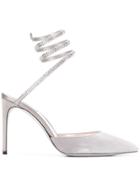 René Caovilla Snake Strass Coil Anklet Velvet Pumps - Grey