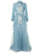 Sandra Mansour Embroidered Bow Evening Dress - Blue