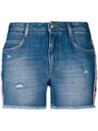 Ermanno Scervino Floral Applique Side Stripe Denim Shorts - Blue