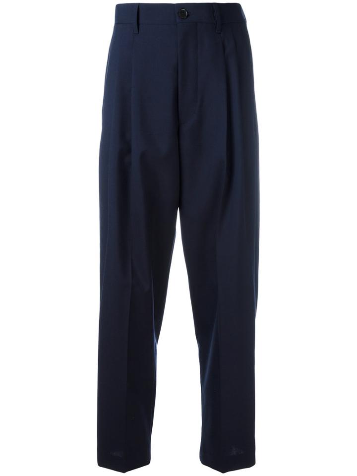 Erika Cavallini - Pleated Detail Tailored Trousers - Women - Cotton/wool - 40, Women's, Blue, Cotton/wool