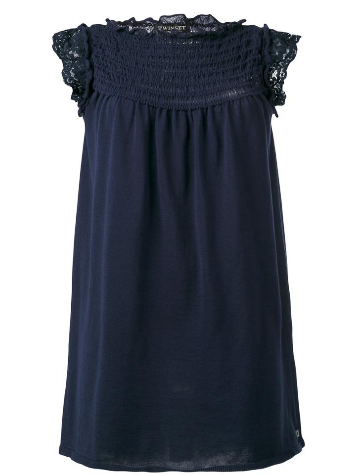 Twin-set Lace Trim Top, Women's, Size: 40, Blue, Cotton