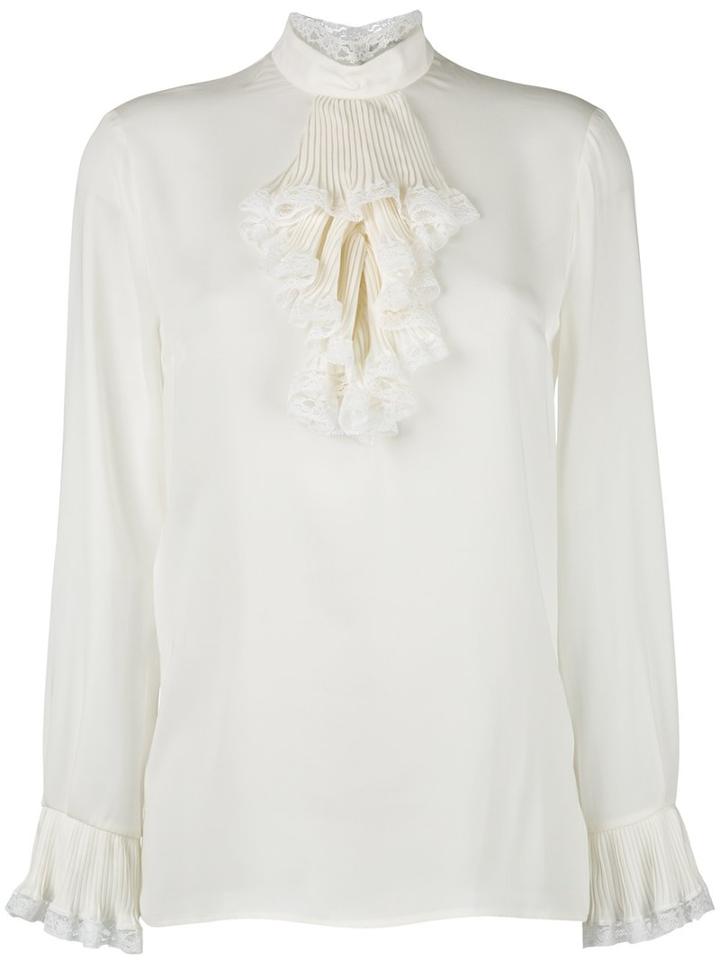 Gucci Georgette And Lace Trim Blouse, Women's, Size: 42, White, Silk/polyamide