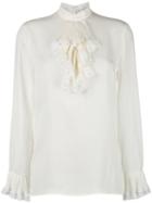 Gucci Georgette And Lace Trim Blouse, Women's, Size: 42, White, Silk/polyamide