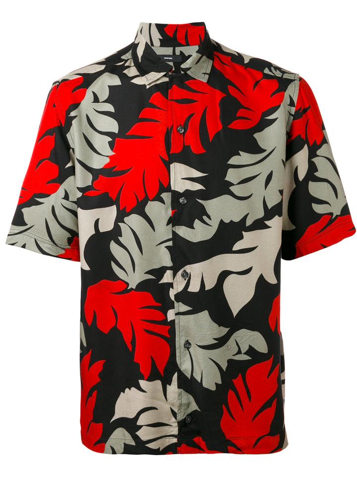 Diesel - Leaf Print Shirt - Men - Viscose - L, Black, Viscose