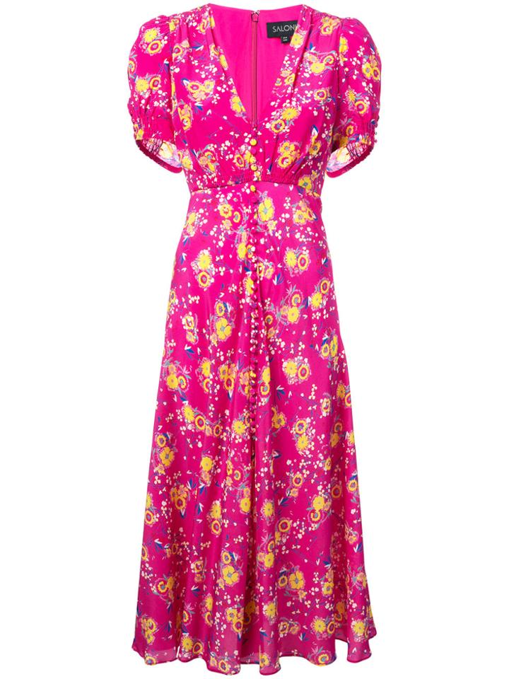 Saloni Lea Floral Midi Dress - Pink & Purple