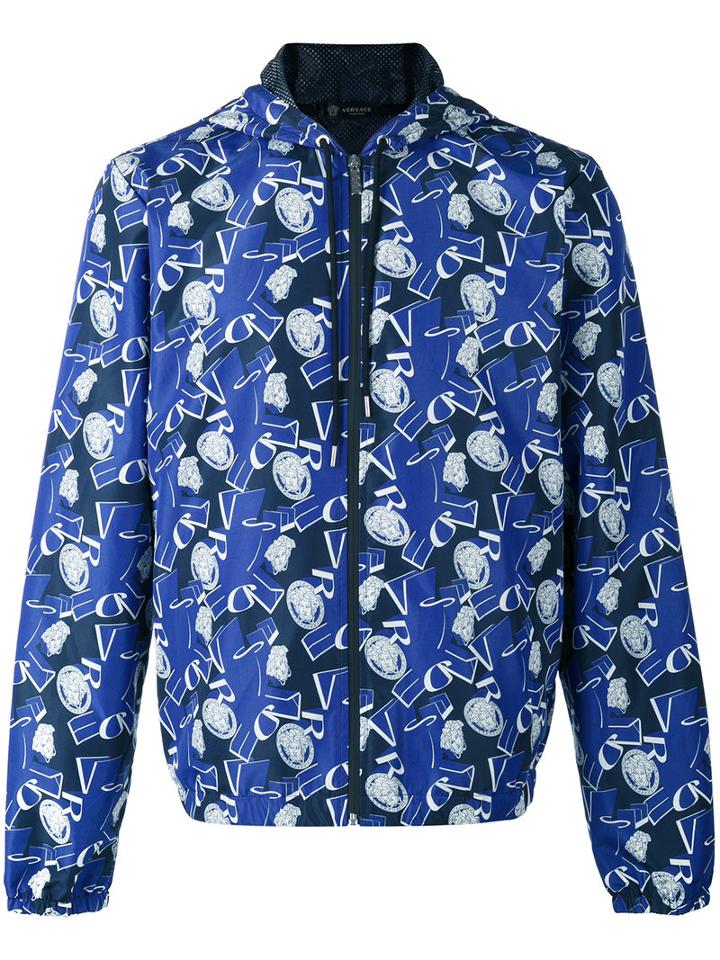 Versace Crushed Medusa Head Print Jacket, Men's, Size: 50, Blue, Polyester