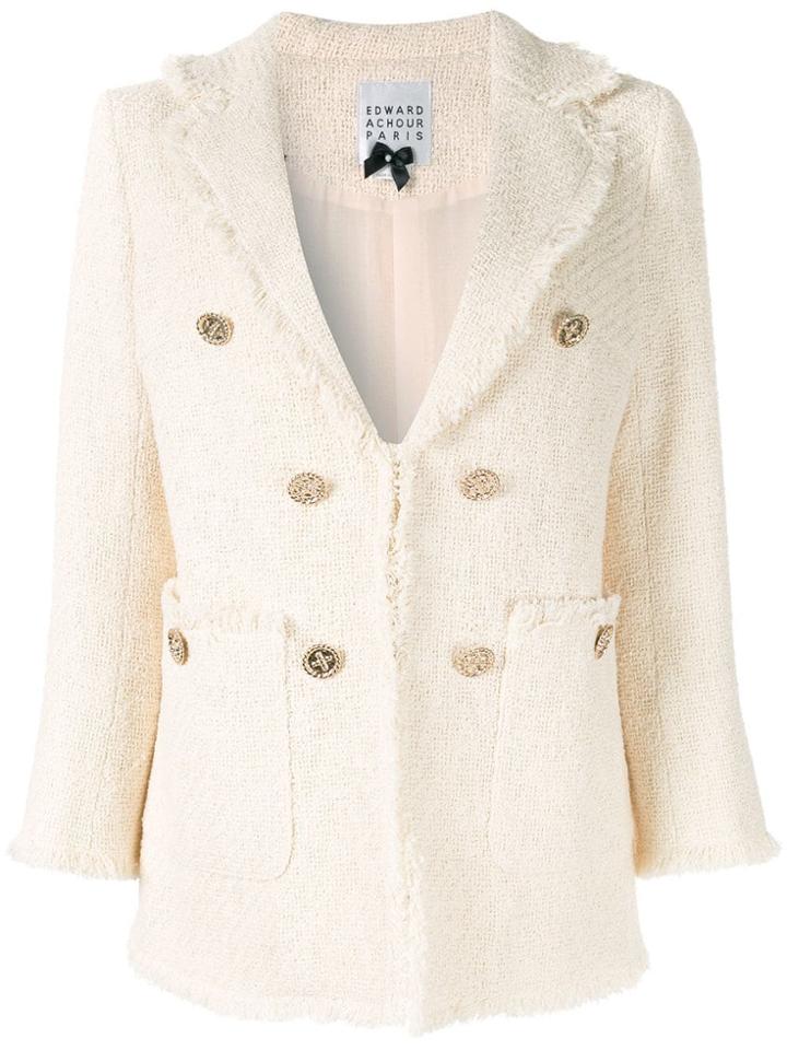 Edward Achour Paris Double-breasted Tweed Jacket - Brown