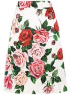 Dolce & Gabbana Floral Print Brocade Skirt - White