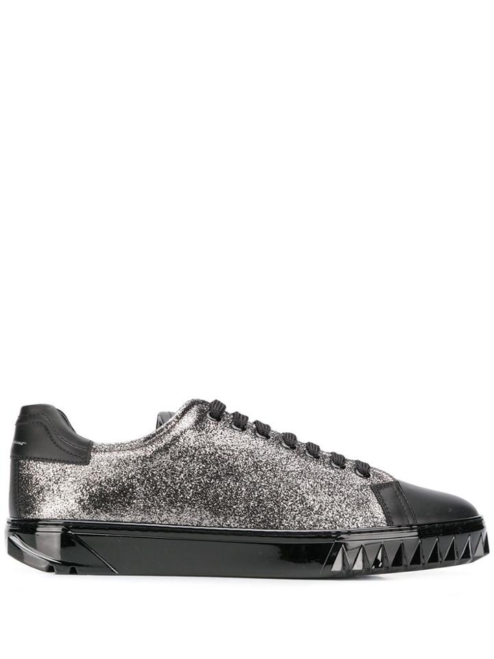 Salvatore Ferragamo Glitter Effect Low-top Sneakers - Black