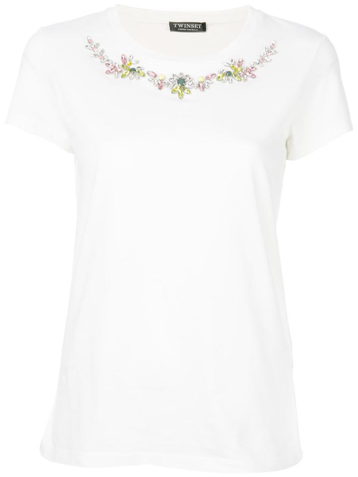 Twin-set - Jewel Embellished T-shirt - Women - Cotton - Xxs, White, Cotton