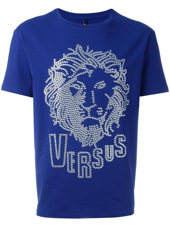 Versus Embellished Logo T-shirt, Men's, Size: Xl, Blue, Cotton/spandex/elastane