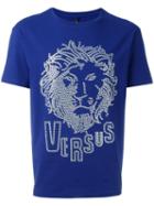 Versus Embellished Logo T-shirt, Men's, Size: Xl, Blue, Cotton/spandex/elastane