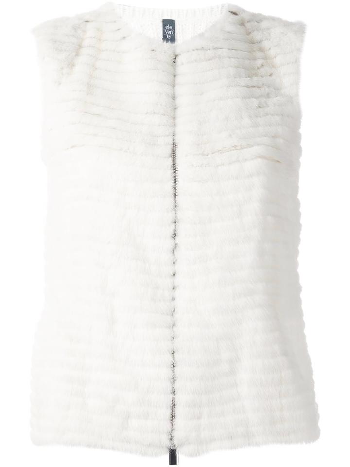 Eleventy Layered Gilet, Women's, Size: Medium, White, Silk/mink Fur/mohair/wool