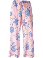 P.a.r.o.s.h. Cropped Floral Print Trousers, Women's, Size: M, Pink/purple, Silk/spandex/elastane