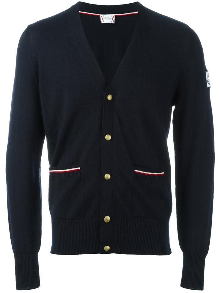 Moncler Gamme Bleu V-neck Cardigan, Men's, Size: Large, Blue, Cotton/virgin Wool