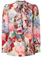 Gucci - Hydrangea Print Ruffled Blouse - Women - Silk - 40, Women's, Red, Silk