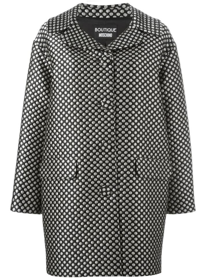 Boutique Moschino Polka Dot Printed Cocoon Coat, Women's, Size: 42, Black, Polyester/polyamide/rayon/acetate