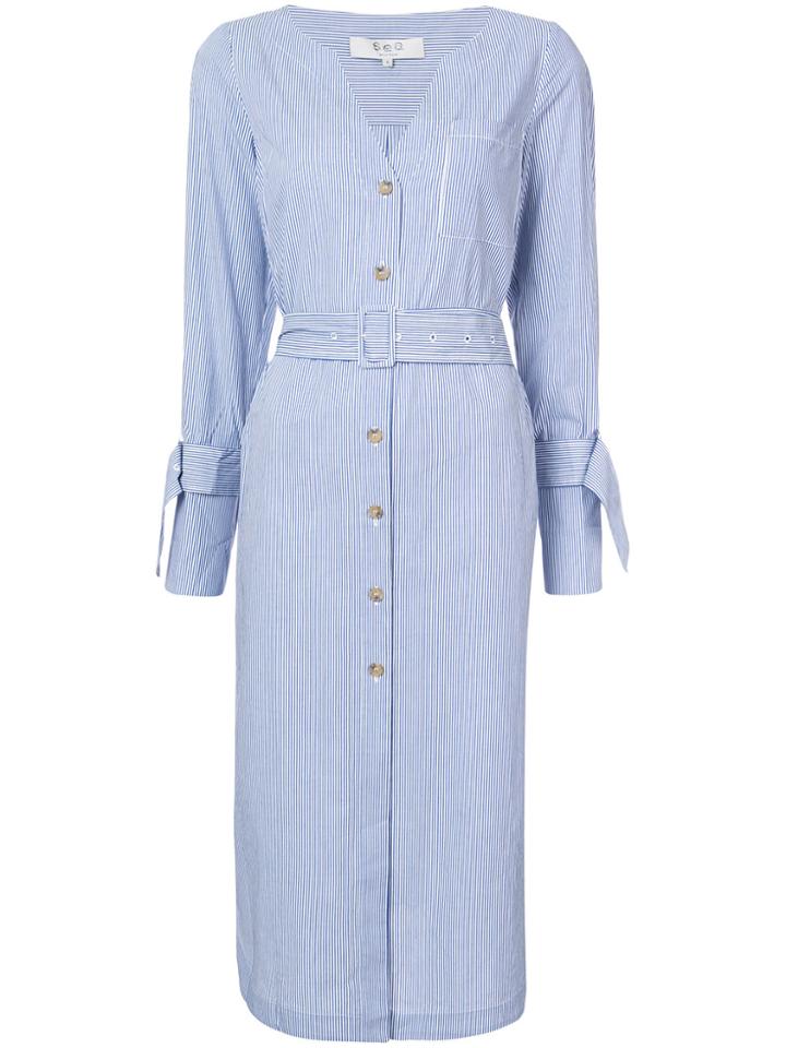 Sea Diagonal Placket Dress - Blue