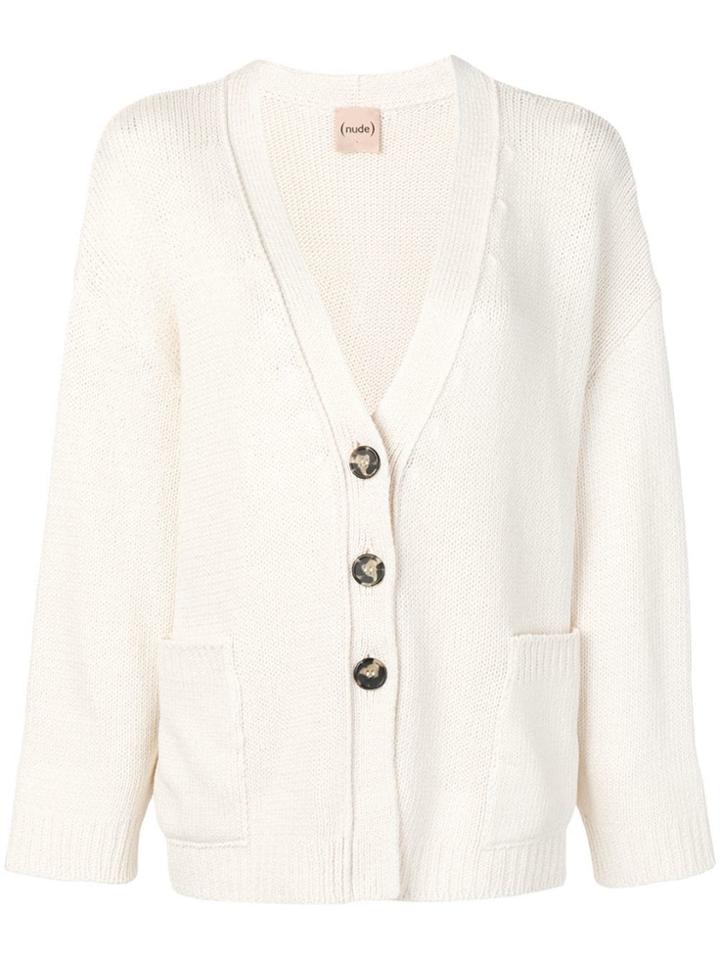 Nude V-neck Cardigan - White